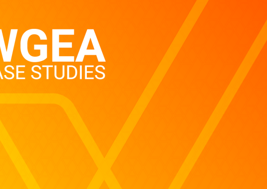 White text reads WGEA Case Studies on an orange background