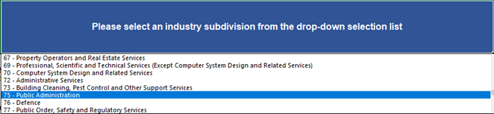 Select an industry subdivision dropdown list