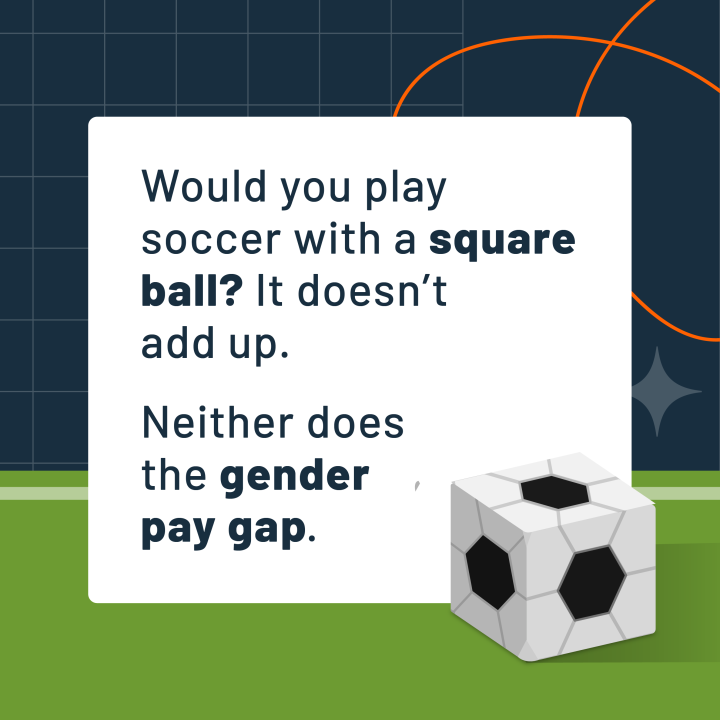 Text and square soccer ball