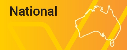 Text reads: National. Image has a yellow tick on a dark yellow background with a map of Australia