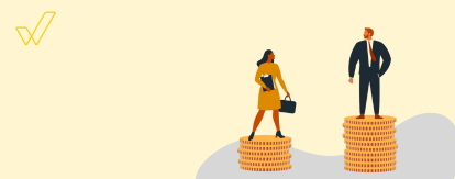 gender pay gap shown with man on taller coin stack than woman