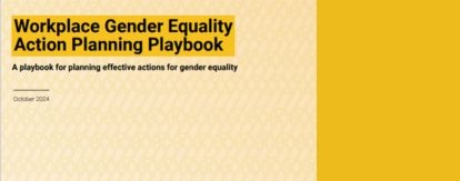 Text reads Workplace Gender Equality Action Planning Playbook: A playbook for planning effective actions for gender equality October 2024